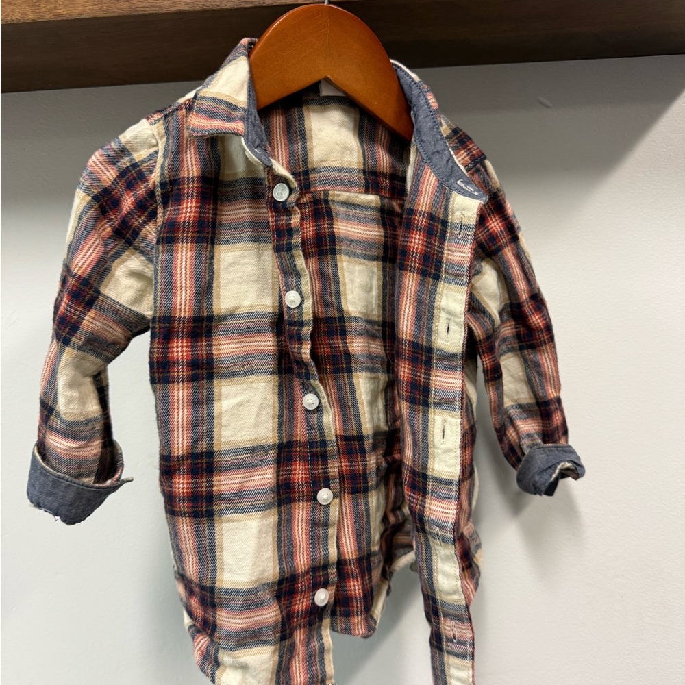 H&M Kids Plaid Button-Down Shirt - Red, Blue, Cream